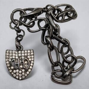 HARLEY DAVIDSON Rhinestone HD Bar & Shield Charm Bracelet Stainless Steel Chain